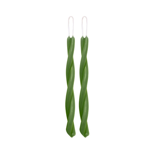 Pure Beeswax Twisted Taper Candles in Moss Green – Handcrafted Pair