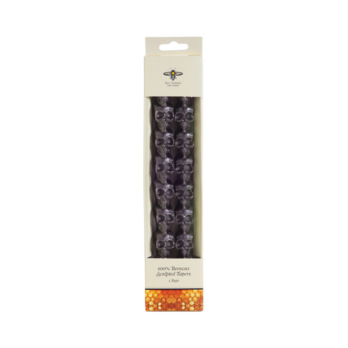 Sculpted Black Skull Beeswax Taper Candles, Set of 2