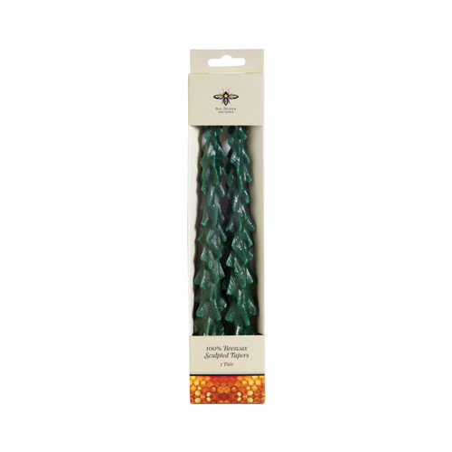 Sculpted Green Tree Beeswax Taper Candles, Set of 2