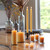 Beeswax Candle Sampler – lit sampler tapers, pillars and votives on a table