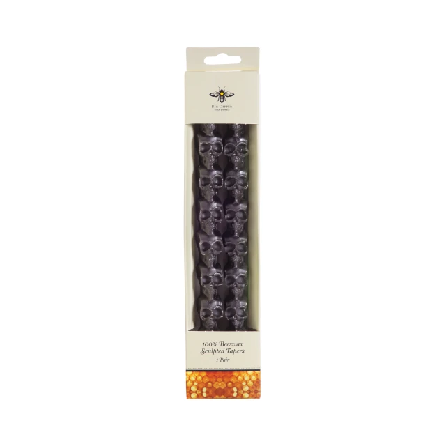 Sculpted Black Skull Beeswax Taper Candles, Set of 2