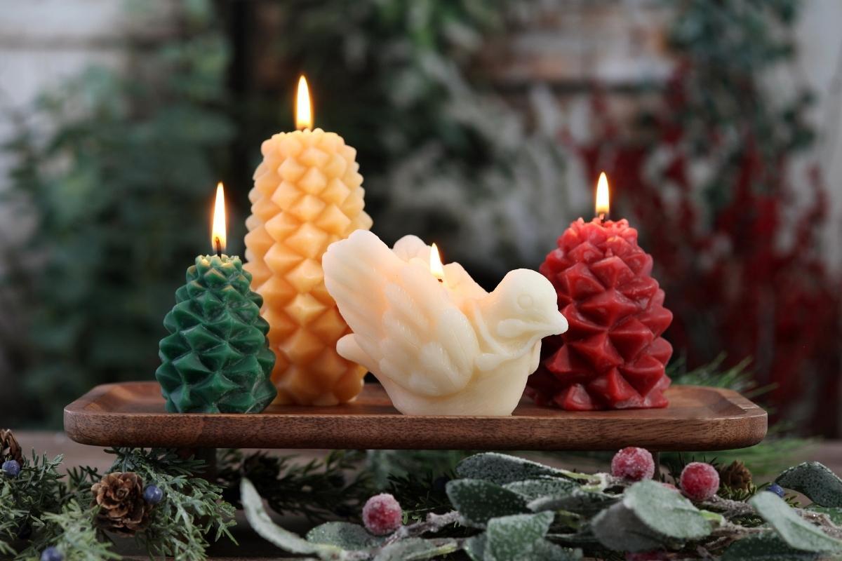 Winter Holiday Beeswax Candles – Festive & Natural Glow