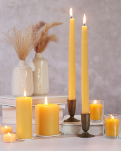 Collection of natural  beeswax candles from Big Dipper Wax Works