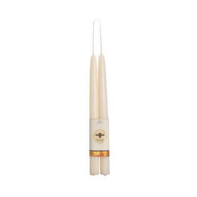 Pure Beeswax Taper Candles, Standard (12" x 7/8"), Ivory. Set of 2