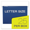 Colored Reinforced Hanging Folders, Letter Size, 1/5-cut Tab, Navy, 25/box