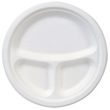 Ecosmart Molded Fiber Dinnerware, 3-compartment Plate, White,10"dia, 500/carton