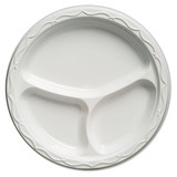 Aristocrat Plastic Plates, 10 1/4 Inches, White, Round, 3 Compartments, 125/pack