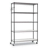 5-shelf Wire Shelving Kit With Casters And Shelf Liners, 48w X 18d X 72h, Black Anthracite