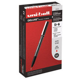 Deluxe Stick Roller Ball Pen, Micro 0.5mm, Red Ink, Metallic Gray Barrel, Dozen