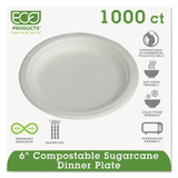 Renewable & Compostable Sugarcane Plates Convenience Pack, 6", 50/pk, 20 Pk/ct