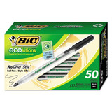 Ecolutions Round Stic Stick Ballpoint Pen, 1mm, Black Ink, Clear Barrel, 50/pack