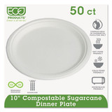 Compostable Sugarcane Dinnerware, 10" Plate, Natural White, 50/pack, 10 Pk/ctn