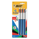 4-color Retractable Ballpoint Pen, 1mm, Black/blue/green/red Ink, Blue Barrel, 3/pack