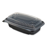 Culinary Lites Microwavable 3-compartment Container, 26 Oz/7 Oz/7 Oz, 9 X 9 X 3.01, Clear/black, 100/carton
