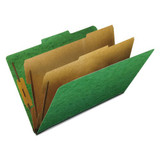 Six-section Colored Classification Folders, 2 Dividers, Legal Size, Green, 10/box
