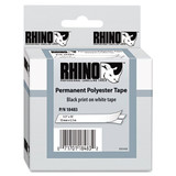 Rhino Permanent Poly Industrial Label Tape, 0.5" X 18 Ft, White/black Print