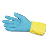 Flocked Lined Neoprene Over Latex Gloves, Powder-free, Blue/yellow, Large, Dozen