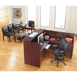 Alera Valencia Series Reception Desk With Counter, 71w X 35.5d X 42.5h, Mahogany