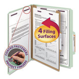 Pressboard Classification Folders With Safeshield Coated Fasteners, 2/5 Cut, 1 Divider, Letter Size, Gray-green, 10/box