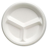Foam Dinnerware, Plate, 3-comp, 10 1/4" Dia, White, 125/pack, 4 Packs/carton