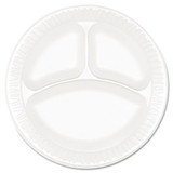 Concorde Foam Plate, 3-comp, 9" Dia, White, 125/pack, 4 Packs/carton