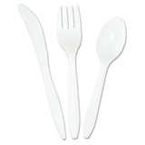 Three-piece Cutlery Kit, Fork/knife/teaspoon, Polypropylene, White, 250/carton