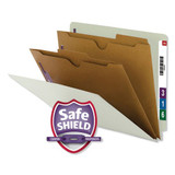 X-heavy 2-pocket End Tab Pressboard Classification Folders With Safeshield Fasteners, 2 Dividers, Legal, Gray-green, 10/bx