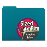 Interior File Folders, 1/3-cut Tabs, Letter Size, Teal, 100/box