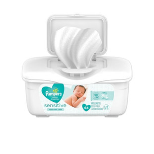 Sensitive Baby Wipes, White, Cotton, Unscented, 64/tub, 8 Tub/carton