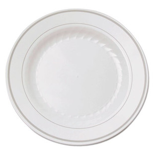 Masterpiece Plastic Plates, 6 In., White W/silver Accents, Round, 120/carton