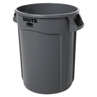 Round Brute Container, Plastic, 32 Gal, Gray