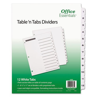 Table 'n Tabs Dividers, 12-tab, 1 To 12, 11 X 8.5, White, 1 Set