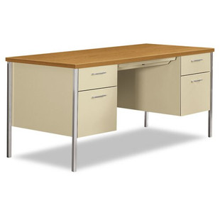 34000 Series Double Pedestal Desk, 60w X 30d X 29.5h, Harvest/putty