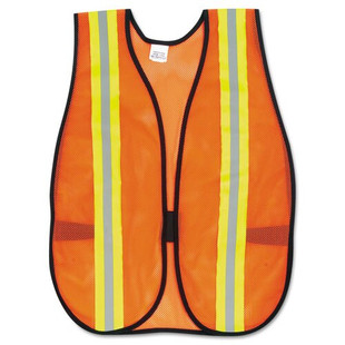 Orange Safety Vest, 2 In. Reflective Strips, Polyester, Side Straps, One Size