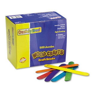 Colored Wood Craft Sticks, Jumbo, 6" X 0.75", Wood, Assorted, 500/box