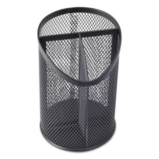 Metal Mesh 3-compartment Pencil Cup, 4 1/8" Dia, 6"h, Black