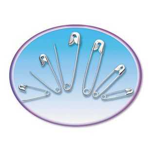 Safety Pins, Nickel-plated, Steel, Assorted Sizes, 50/pack