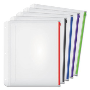 Expanding Zipper Binder Pocket, 11 X 8.5, Assorted Colors, 5/pack