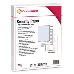 Medical Security Papers, 24lb, 8.5 X 11, Blue, 500/ream