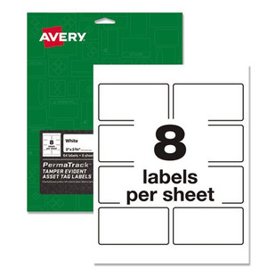 Permatrack Tamper-evident Asset Tag Labels, Laser Printers, 2 X 3.75, White, 8/sheet, 8 Sheets/pack