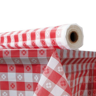 Plastic Table Cover, 40" X 300 Ft Roll, Red Gingham