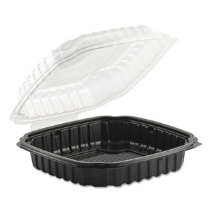 Culinary Basics Microwavable Container, 46.5 Oz, 10.5 X 9.5 X 2.5, Clear/black, 100/carton