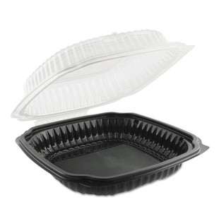 Culinary Classics Microwavable Container, 47.5 Oz, Clear/black, 100/carton