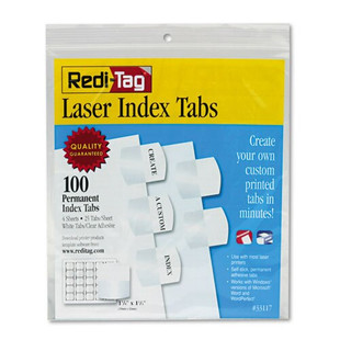 Laser Printable Index Tabs, 1/5-cut Tabs, White, 1.13" Wide, 100/pack
