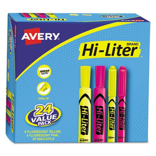 Hi-liter Desk-style Highlighters, Chisel/bullet Tip, Assorted Colors, 24/pack