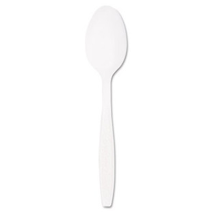 Guildware Heavyweight Plastic Teaspoons, White, 100/box, 10 Boxes/carton