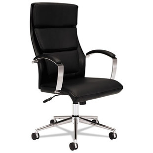 Hvl105 Executive High-back Leather Chair, Supports Up To 250 Lbs., Black Seat/black Back, Polished Aluminum Base