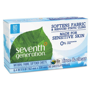 Natural Fabric Softener Sheets, Free & Clear, 80/box, 12 Box/carton