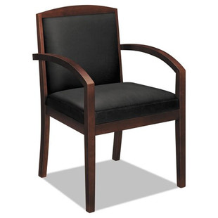 Topflight Leather Guest Chair, 23.38" X 23.75" X 36.38", Black Seat/mahogany Back, Mahogany Base