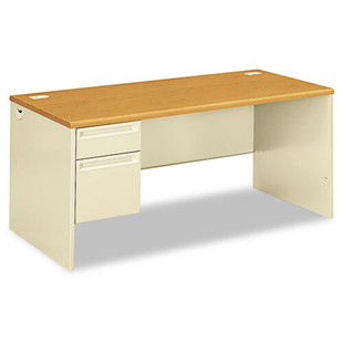 38000 Series Left Pedestal Desk, 66w X 30d X 29.5h, Harvest/putty